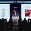 Auctioneer Adrien Meyer selling Jean-Michel Basquiat’s Sabado por la Noche (Saturday Night) (HK$112,625,000 / US$14,544,212)  during Christie’s 20th / 21st Century Evening Sale in Hong Kong